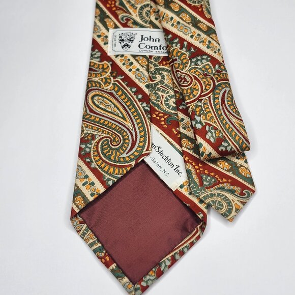 JOHN COMFORT Men's 100% Silk Necktie ENGLAND Designer Paisley Red/Multi EUC - Picture 6 of 7